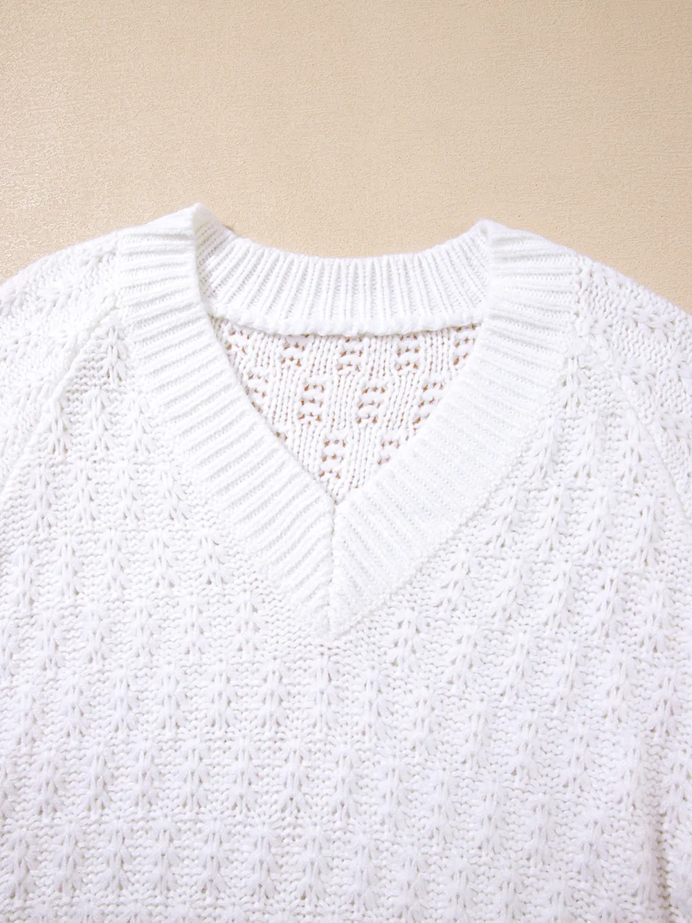 Textured Knit Ribbed Edge V Neck Loose Sweater, image 12