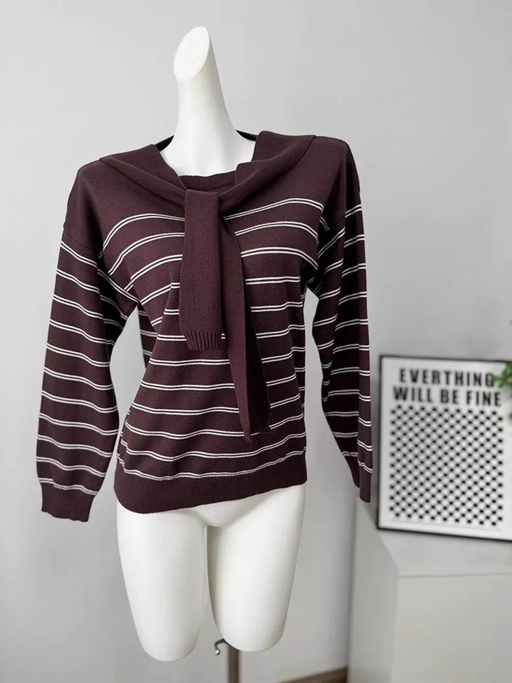Classic Striped Crewneck Knit Top with Layered Sweater Detail, image 21