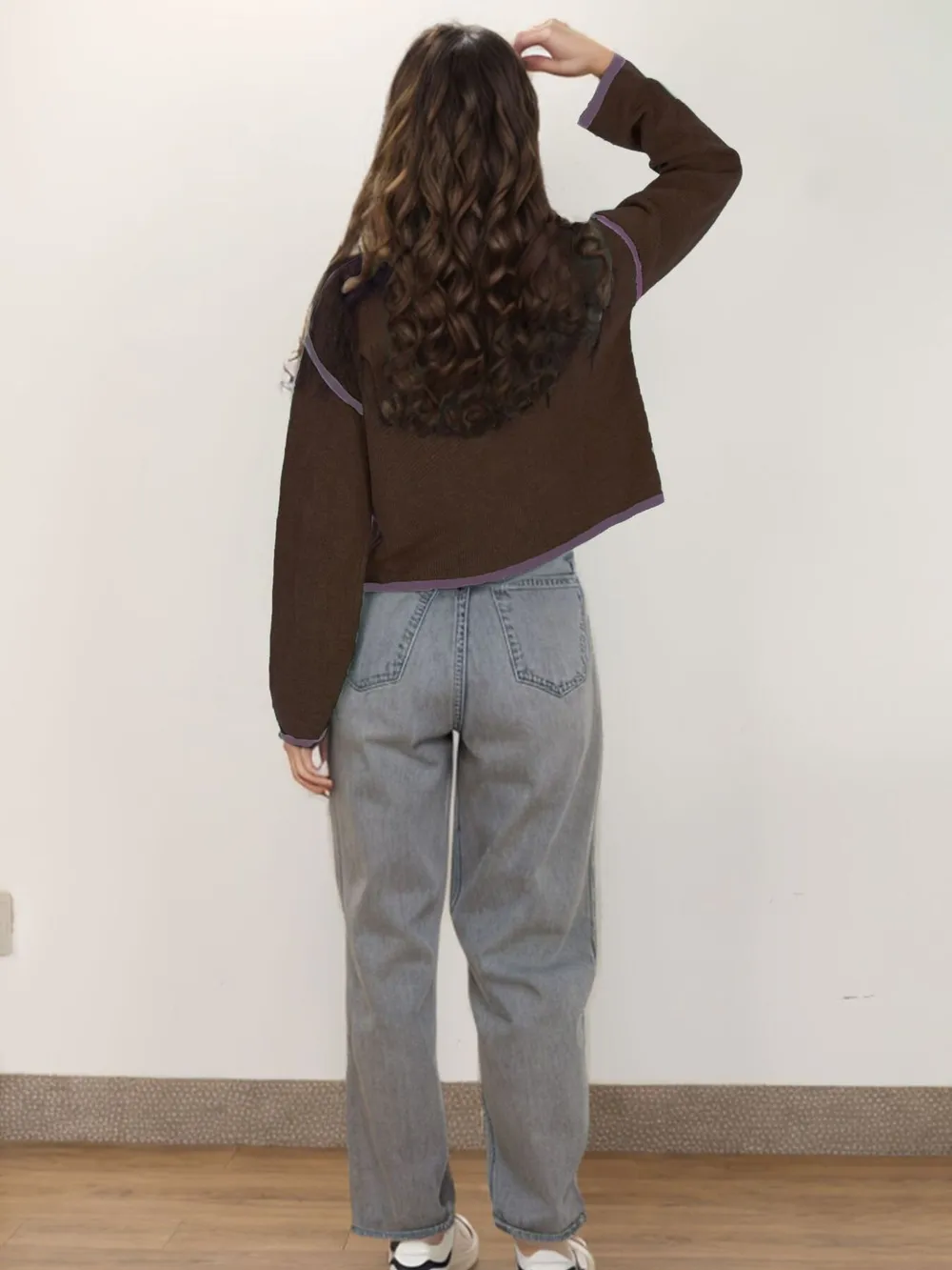 Button-Front Cardigan with Contrast Trim, image 6