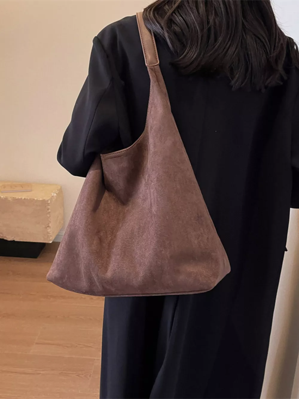 Solid Color Casual Suede Handbag, image 8