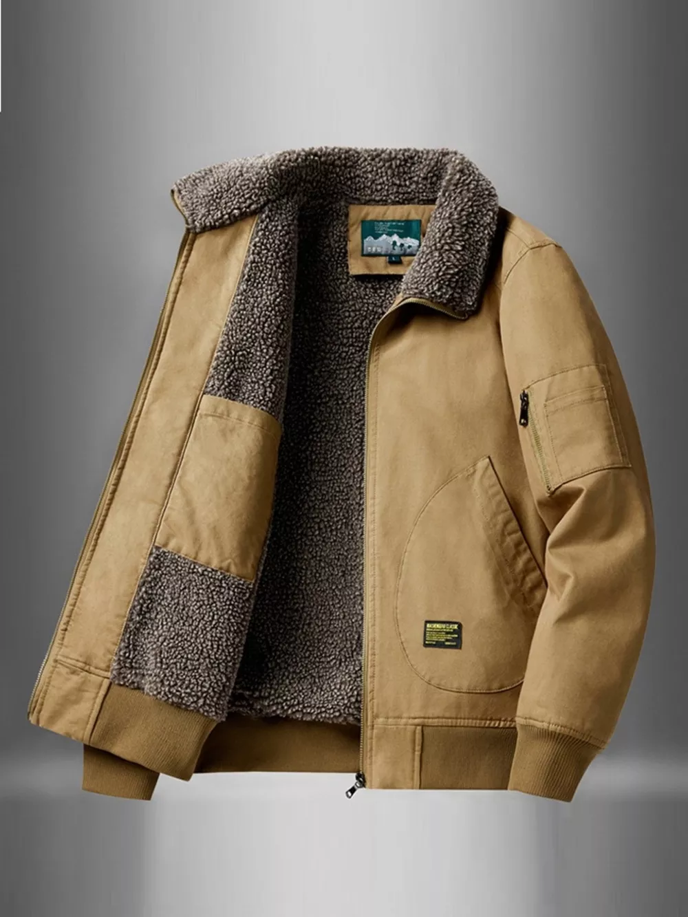 Men's Plus Size Zip Up Fur Collar Jacket, image 3