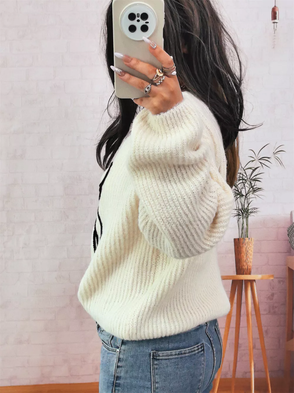 Bow Round Neck Long Sleeve Sweater, image 10