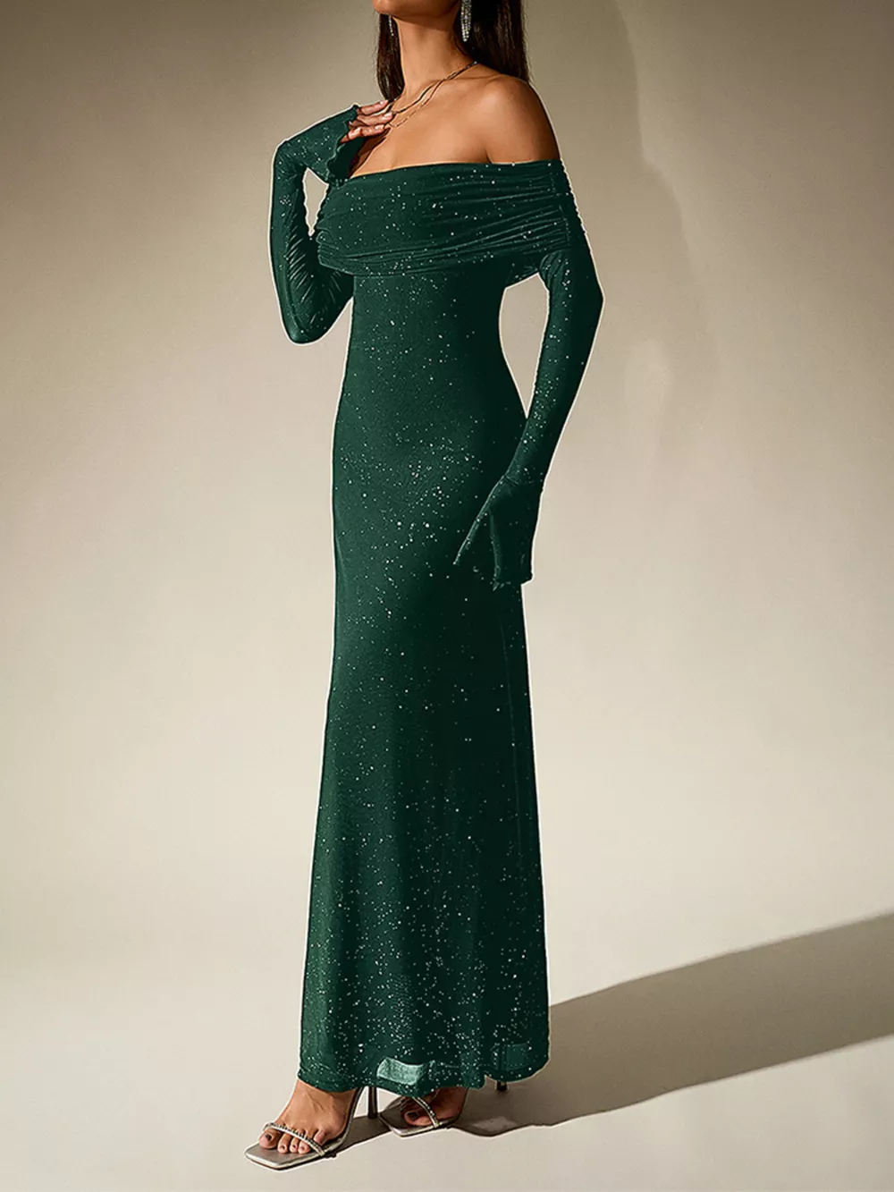 Glitter Off-Shoulder Maxi Dress, image 9