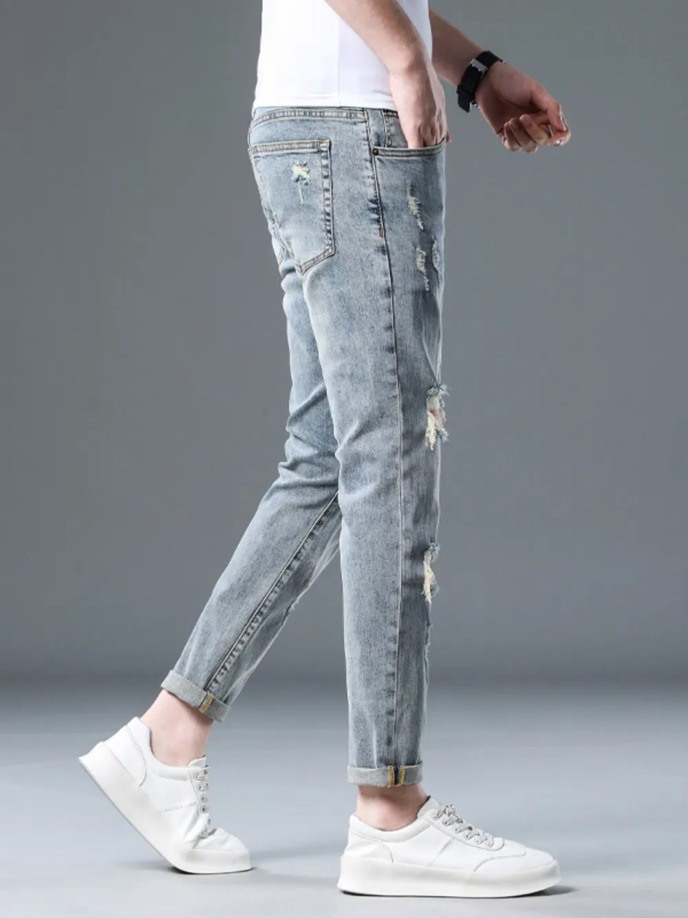 Men's Plus Size Distressed Slim Fit Jeans, image 5