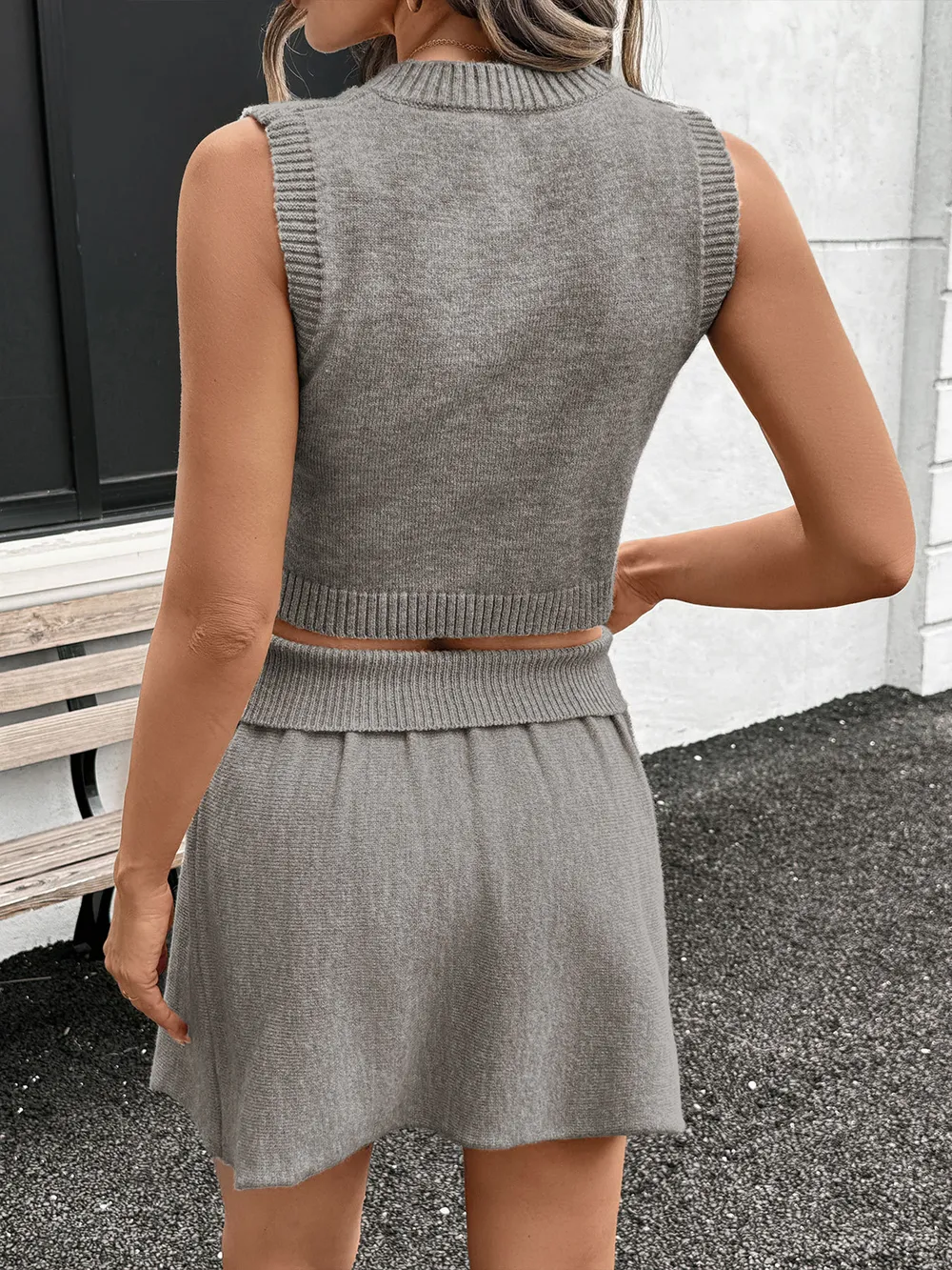 V-Neck Vest and Skirt Knit Set, image 10