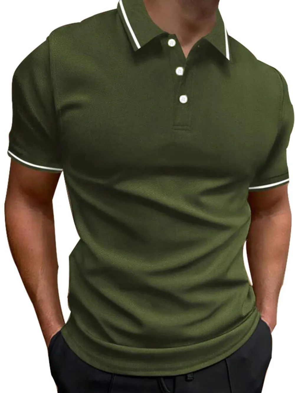 Men's Full Size Button Detail Short Sleeve Polo Plus Size