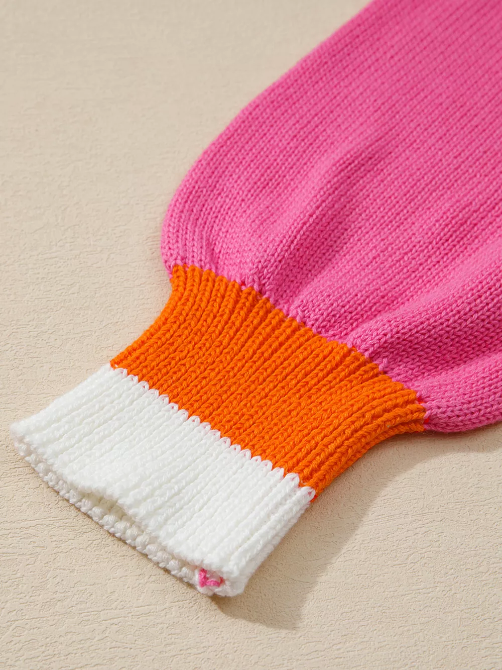 Contrast Crew Neck Pearled Decor Drop Shoulder Knit Sweater, image 8