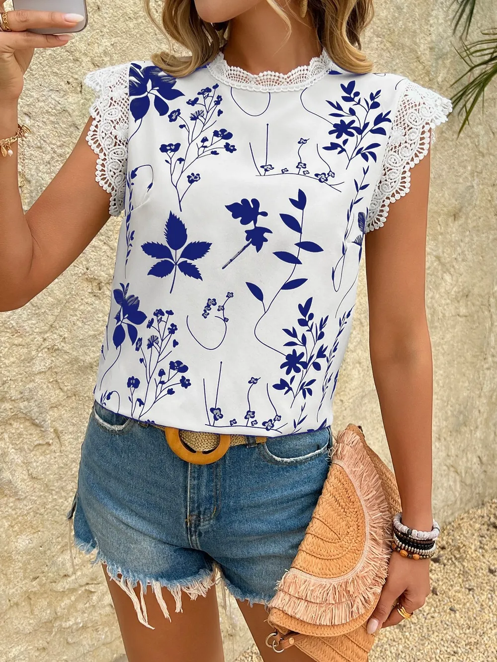 Lace Trim Sleeveless Blouse, image 28