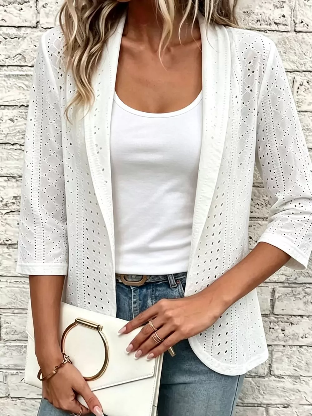 Eyelet Open Front Cardigan, image 3