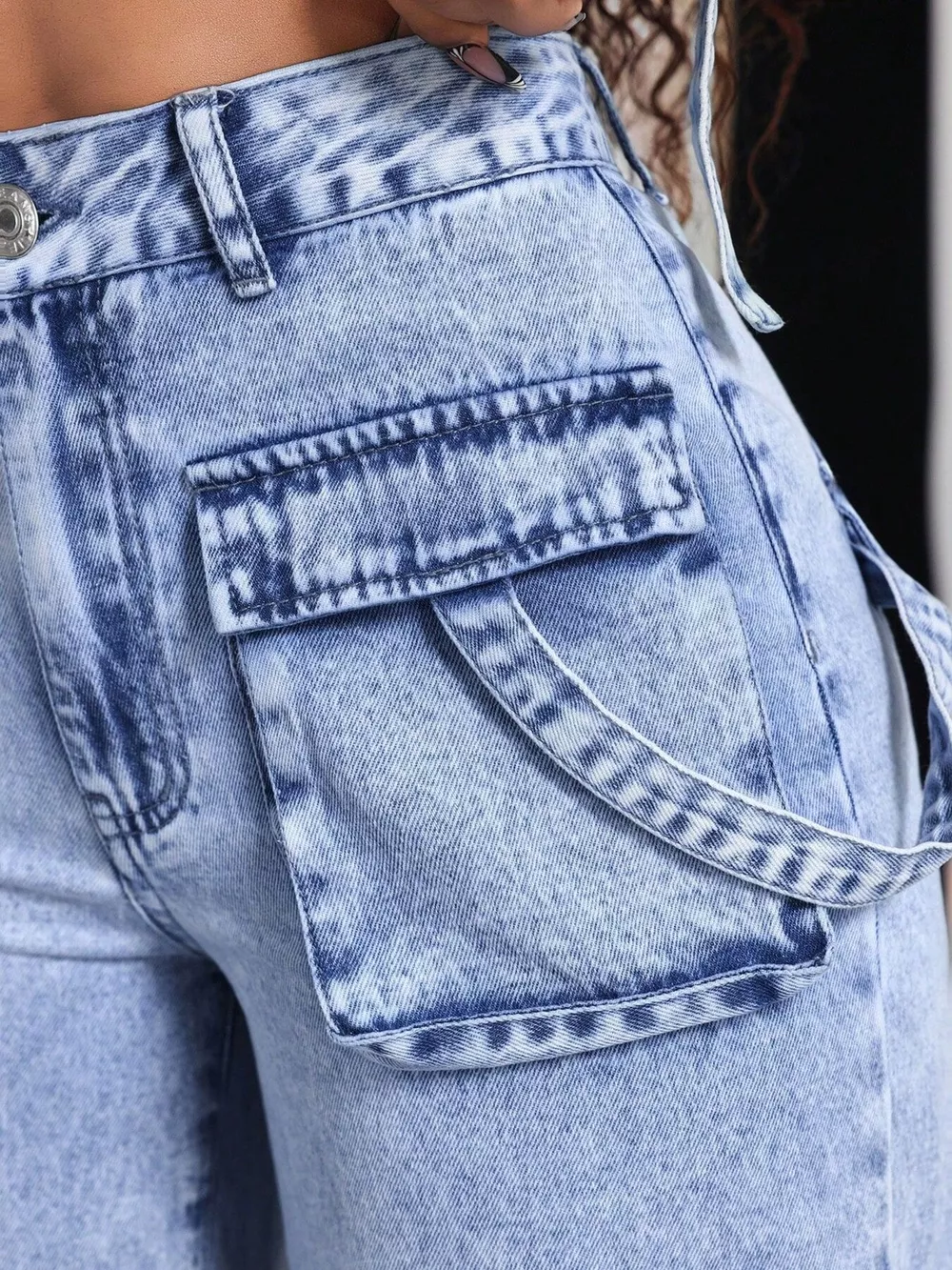 High-Waisted Wide-Leg Cargo Jeans, image 4