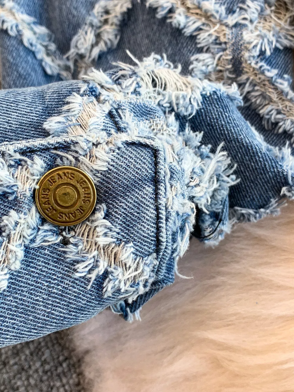 Distressed Diamond Pattern Jacket and Shorts Denim Set, image 2