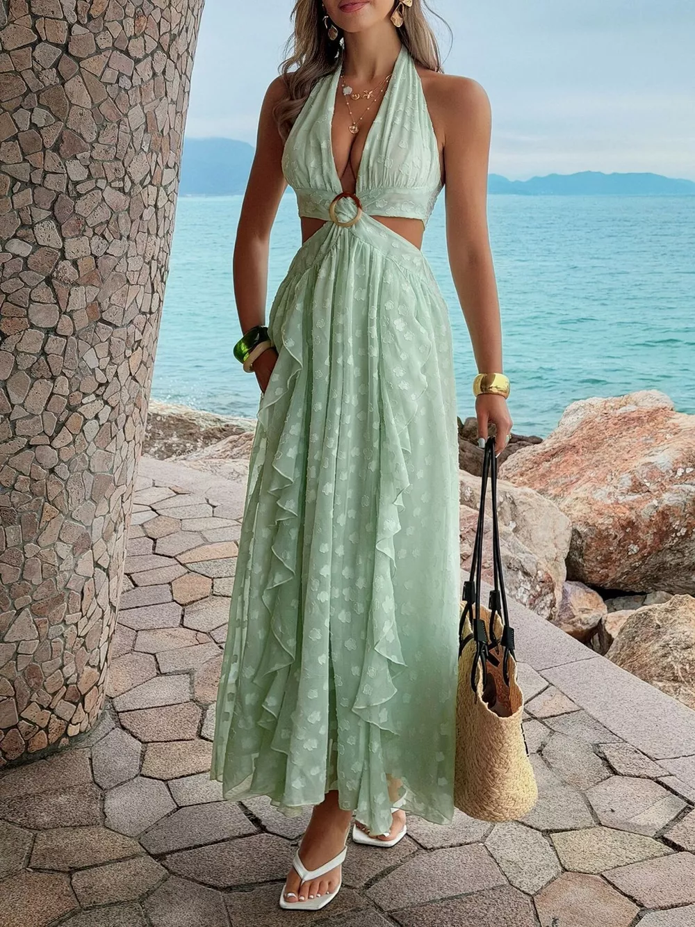 Ruffled Halter Neck Maxi Dress, image 2
