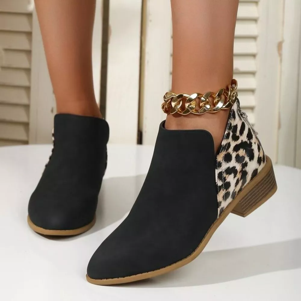 Leopard Point Toe Block Heels Boots, image 3