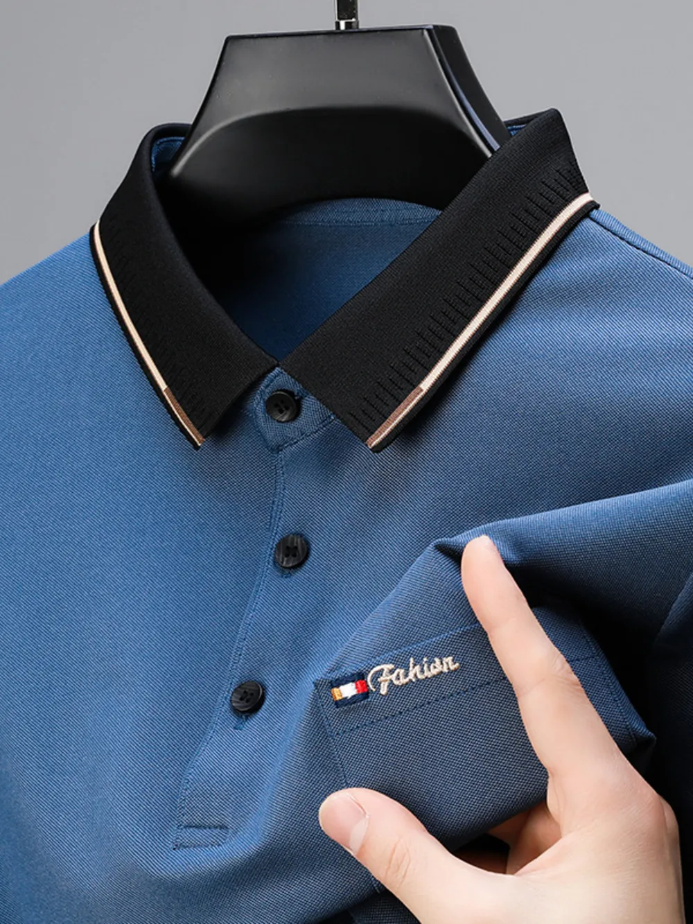 Men's Plus Size Contrast Collar Short Sleeve Polo, image 2
