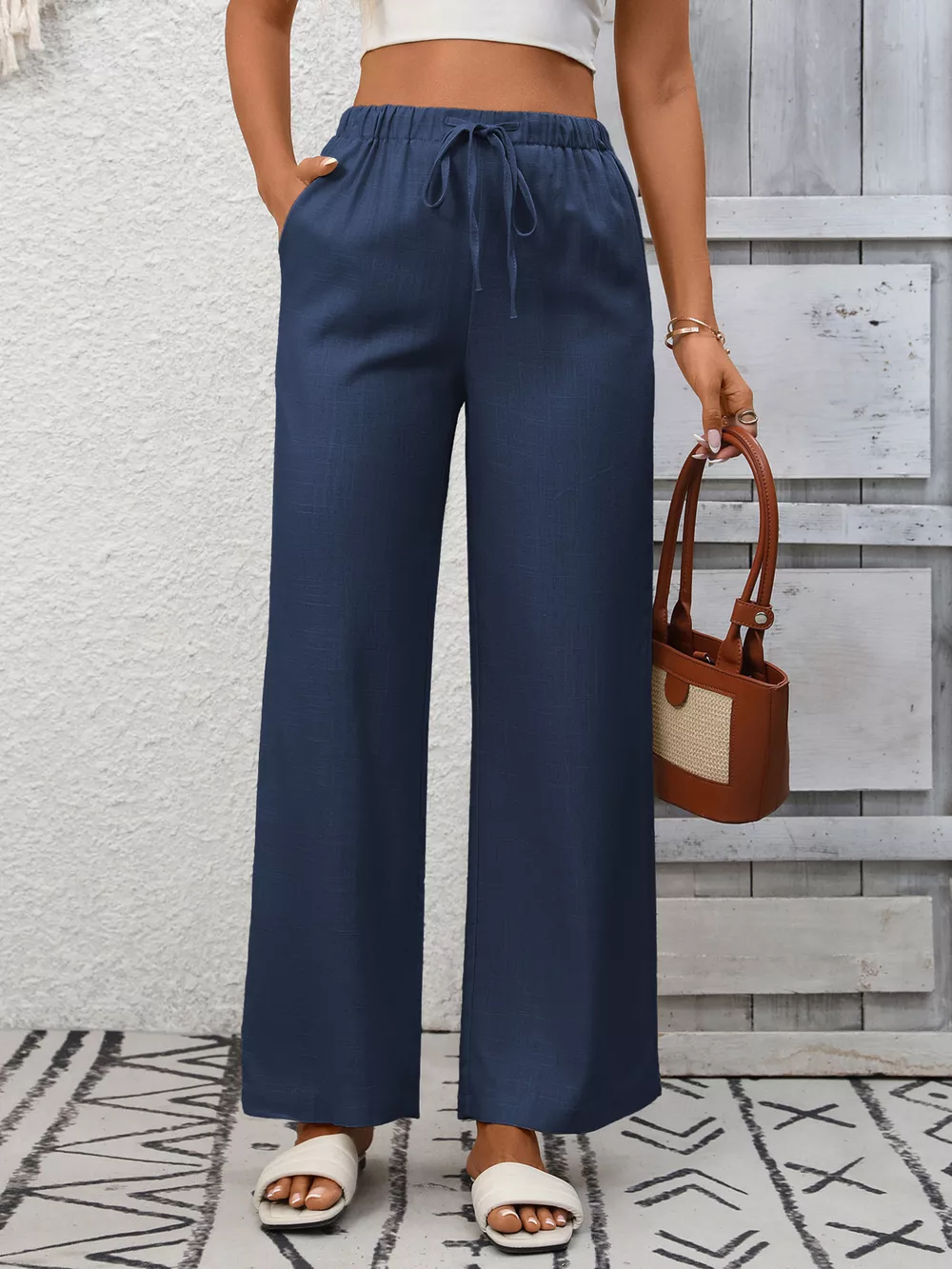 Drawstring High Waist Wide Leg Pants, image 12