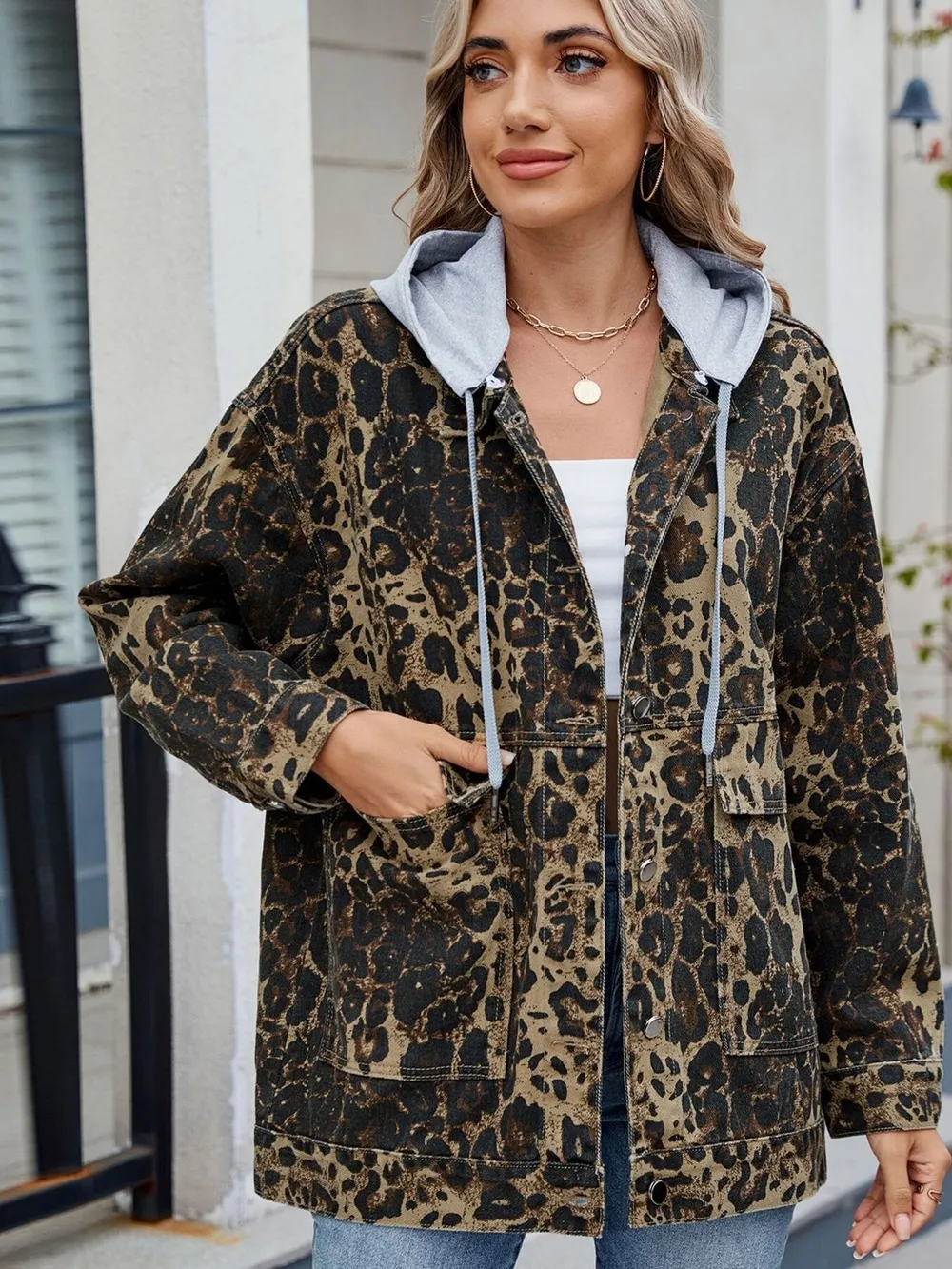 Oversized Button Up Denim Jacket with Hood, image 26
