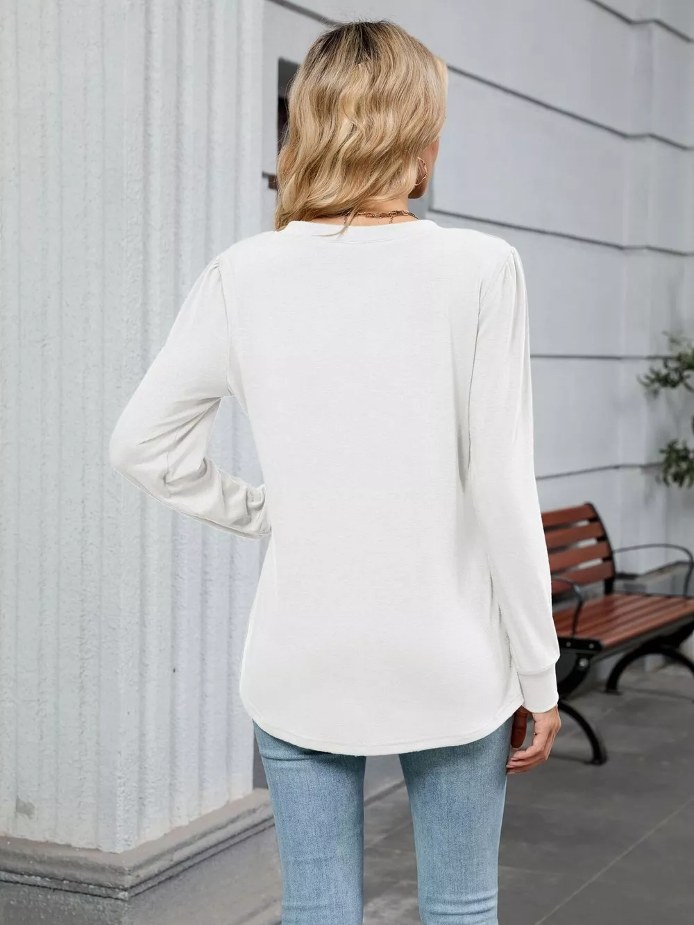 V-Neck Long Sleeve Relaxed Fit T-Shirt, image 3