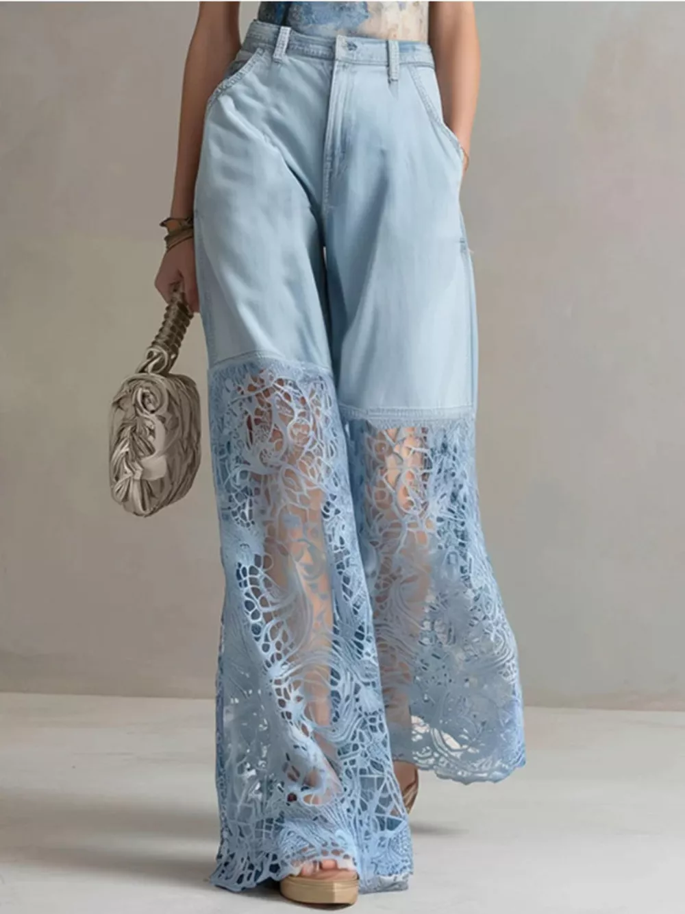 Lace Patchwork Wide Leg Jeans