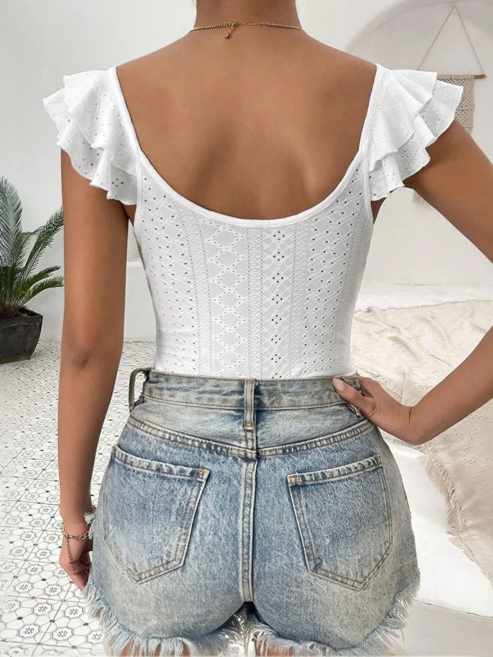 Eyelet Lace Ruffled Corset Bodysuit, image 6
