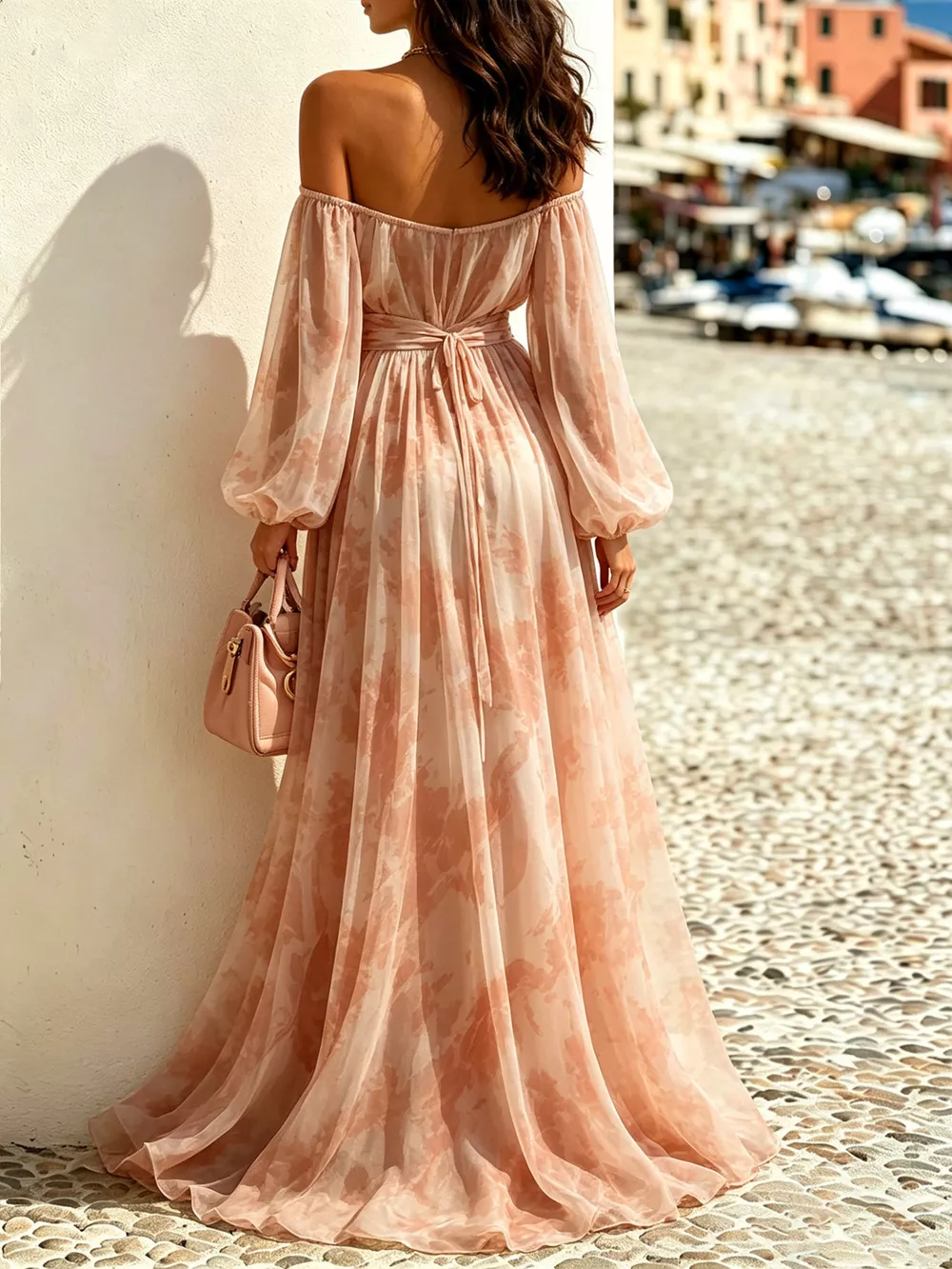 Off-Shoulder Balloon Sleeves Maxi Dress, image 4