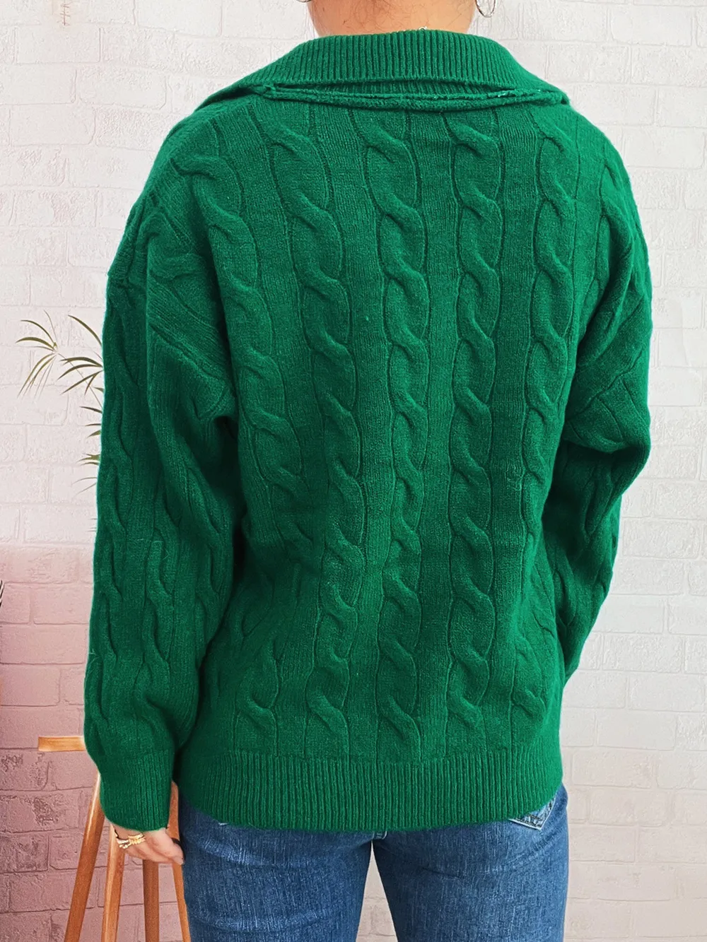 Cable Knit Johnny Collar Sweater, image 12