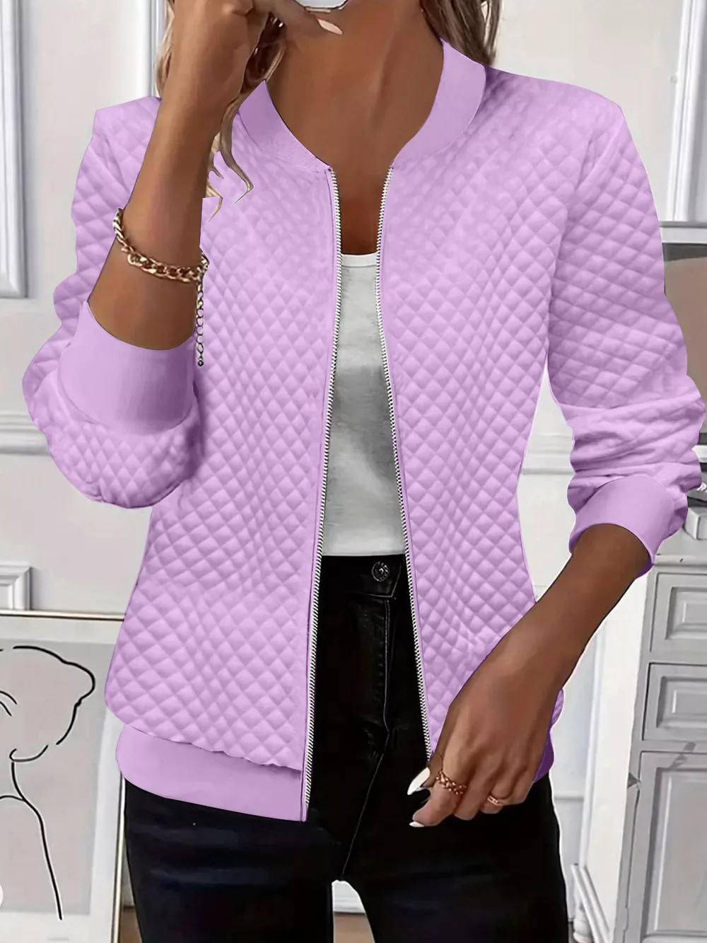 Textured Zip Up Long Sleeve Jacket, image 15