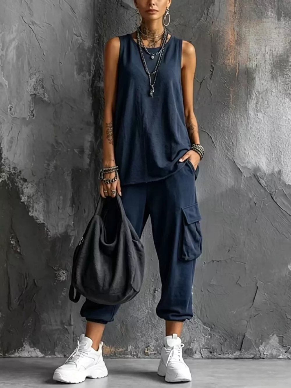 Full Size Casual Tank and Cargo Pants Set Plus Size, image 7