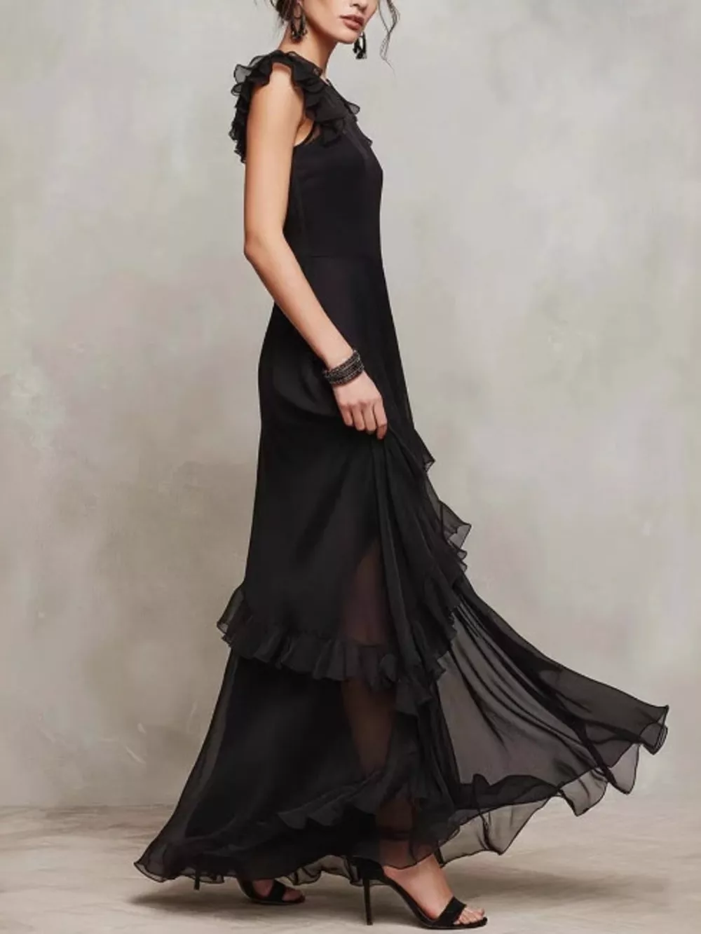 Sheer Ruffle Trim Maxi Dress, image 4