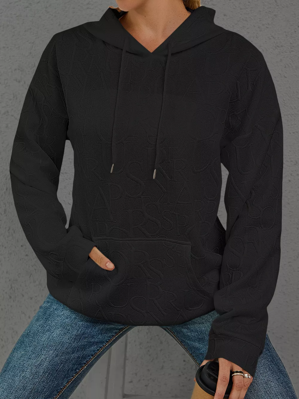 Full Size Embossed Lettering Casual Hoodie Plus Size, image 8