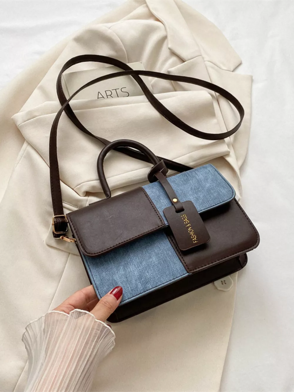 Two-Tone PU Leather Crossbody Bag, image 15