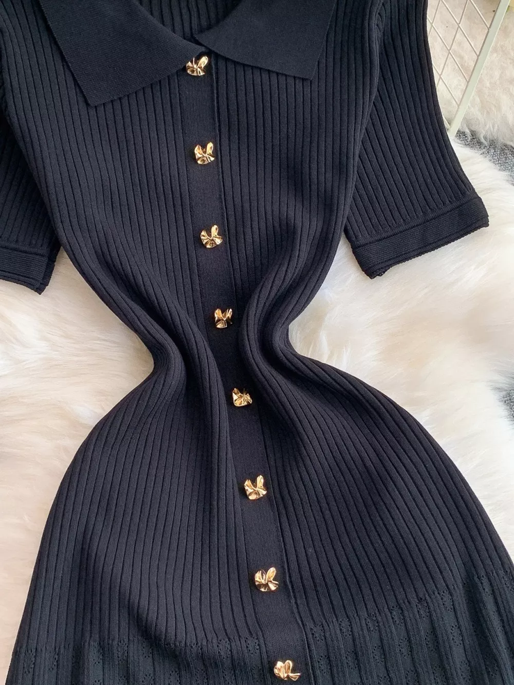 Button Front Ribbed Knit Midi Dress, image 24