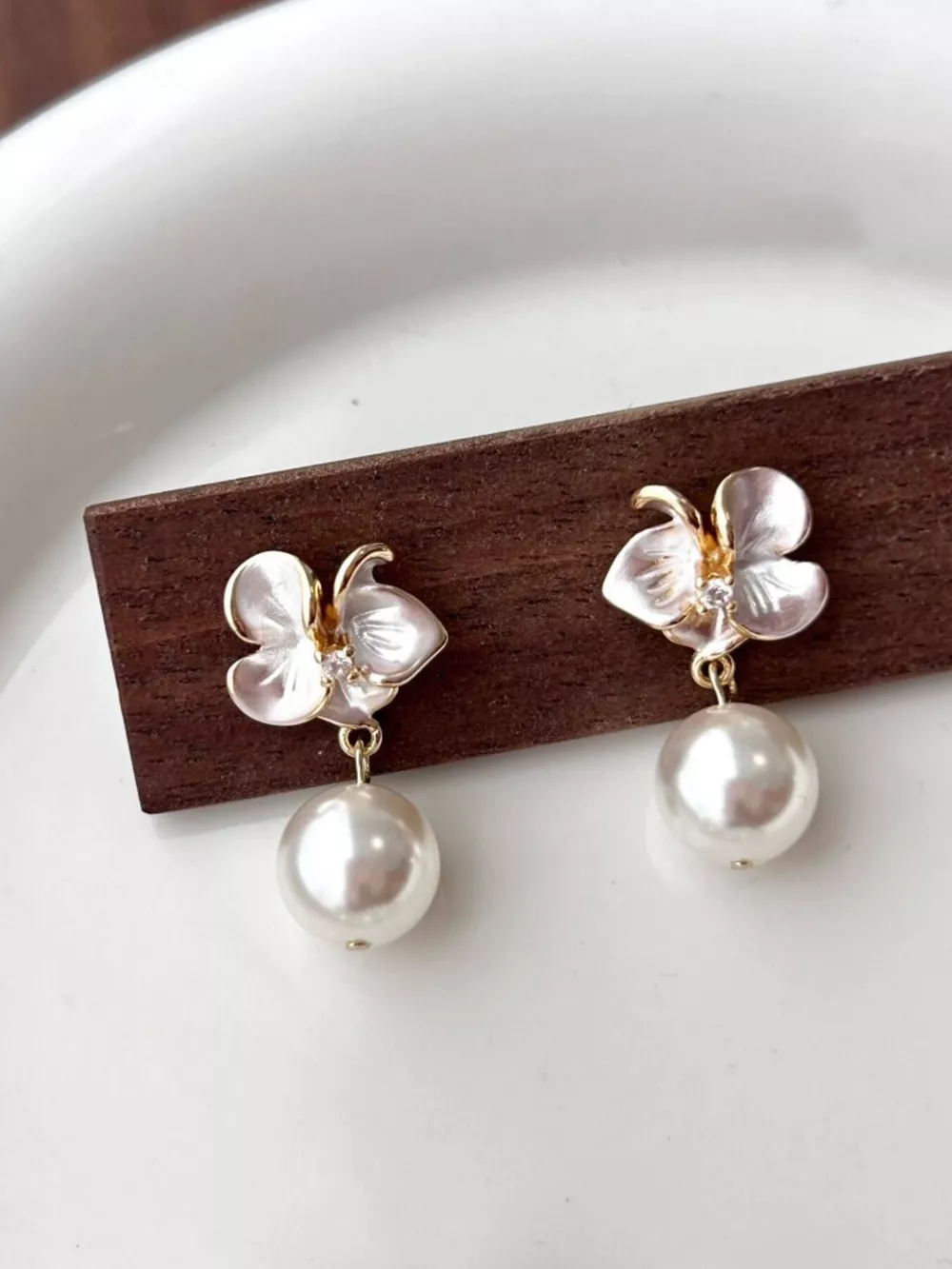 Floral Pearl Drop Earrings, image 4