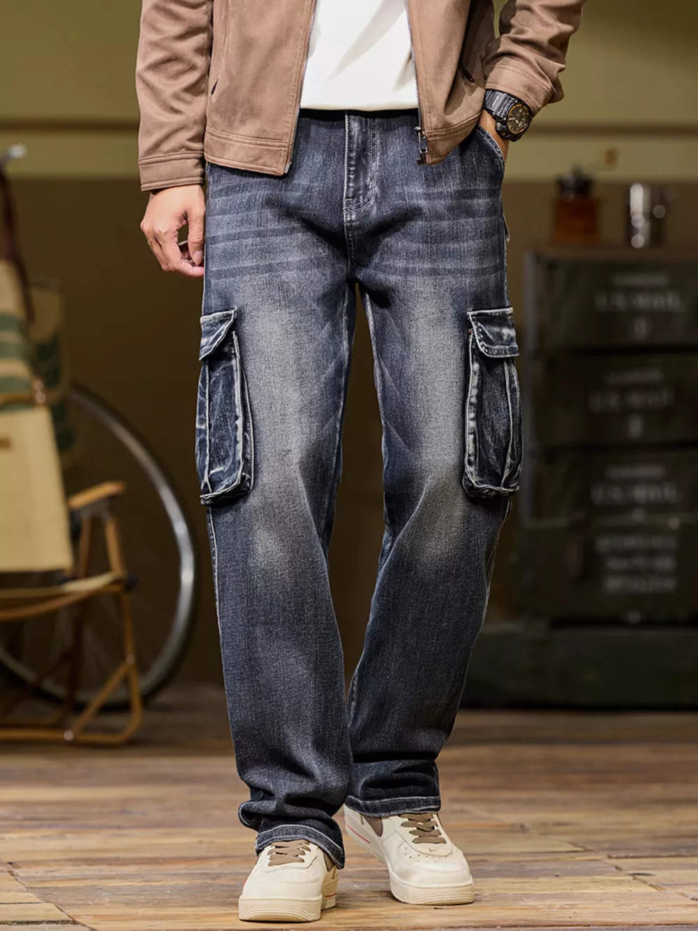 Men's Vintage Loose Fit Cargo Jeans