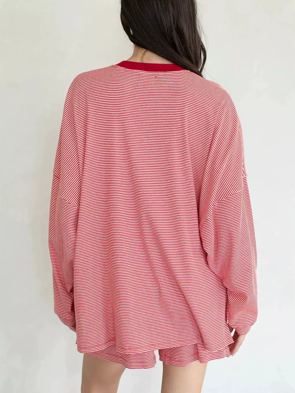 Striped Dropped Shoulder Top and Shorts Set, image 8
