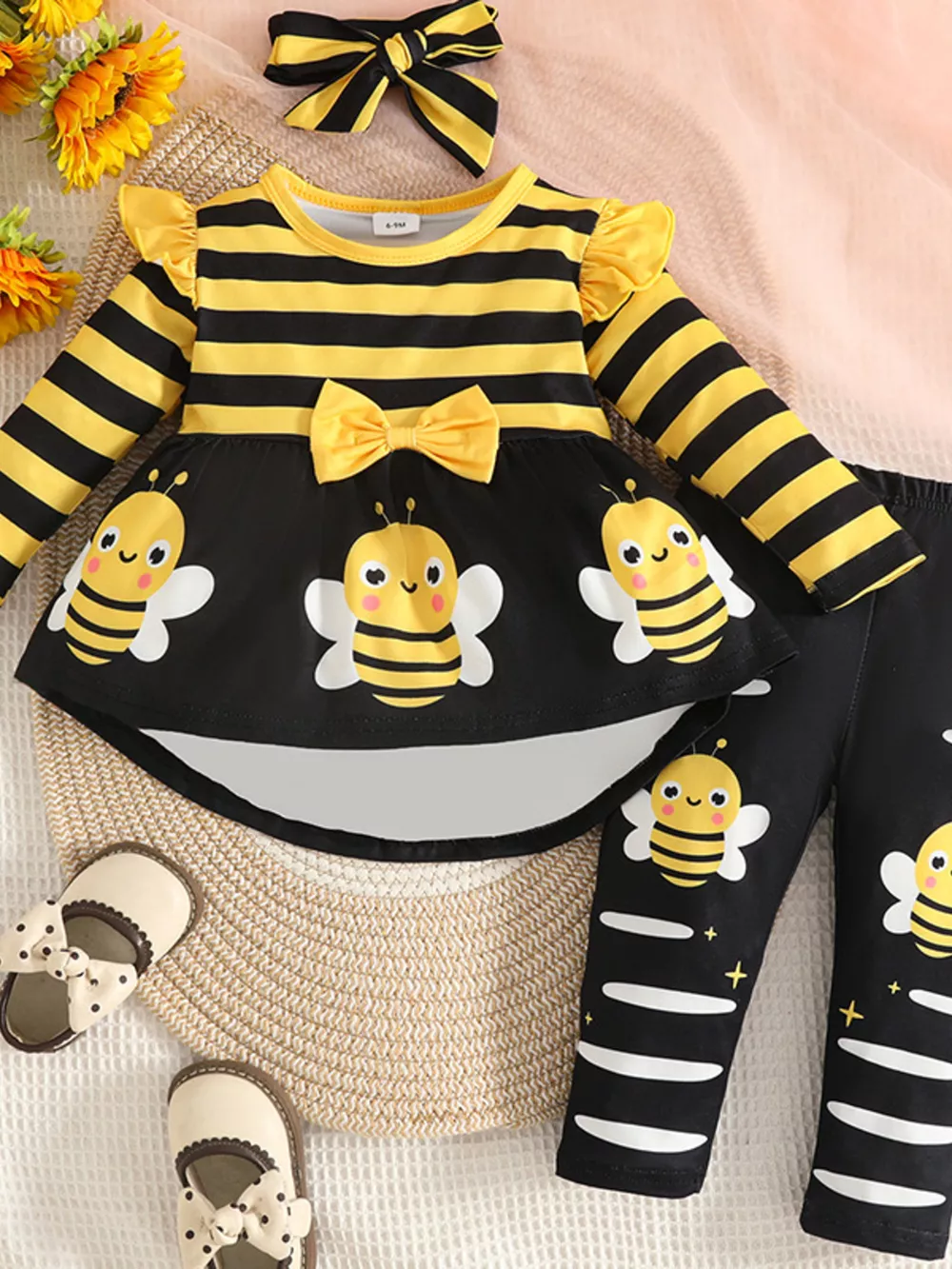 Children's Ladybug Print Ruffle Trim Top and Pants Set, image 7