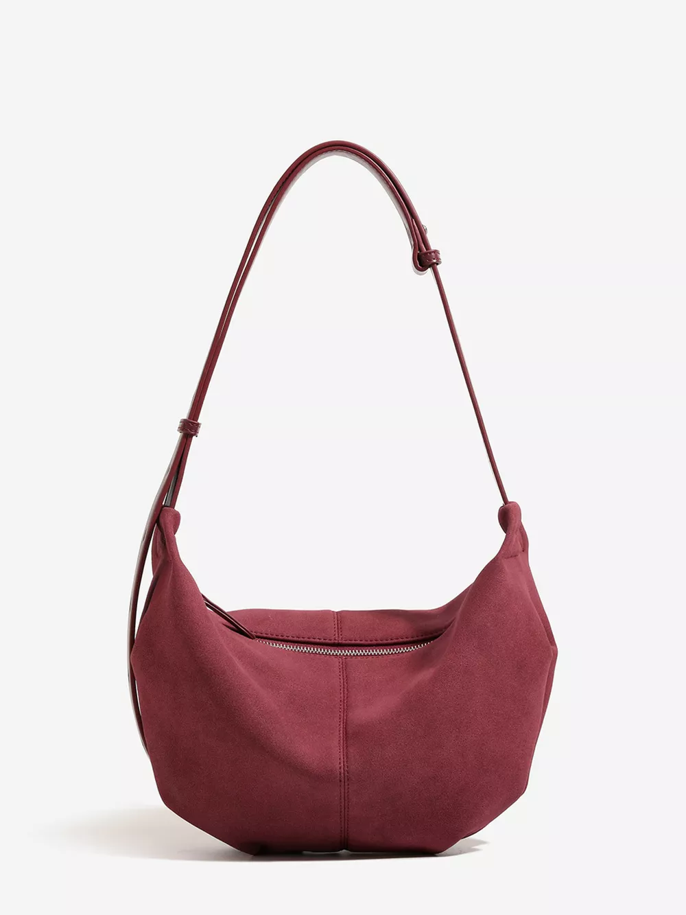 Vintage Suede Crescent Shoulder Bag with Adjustable Strap, image 8