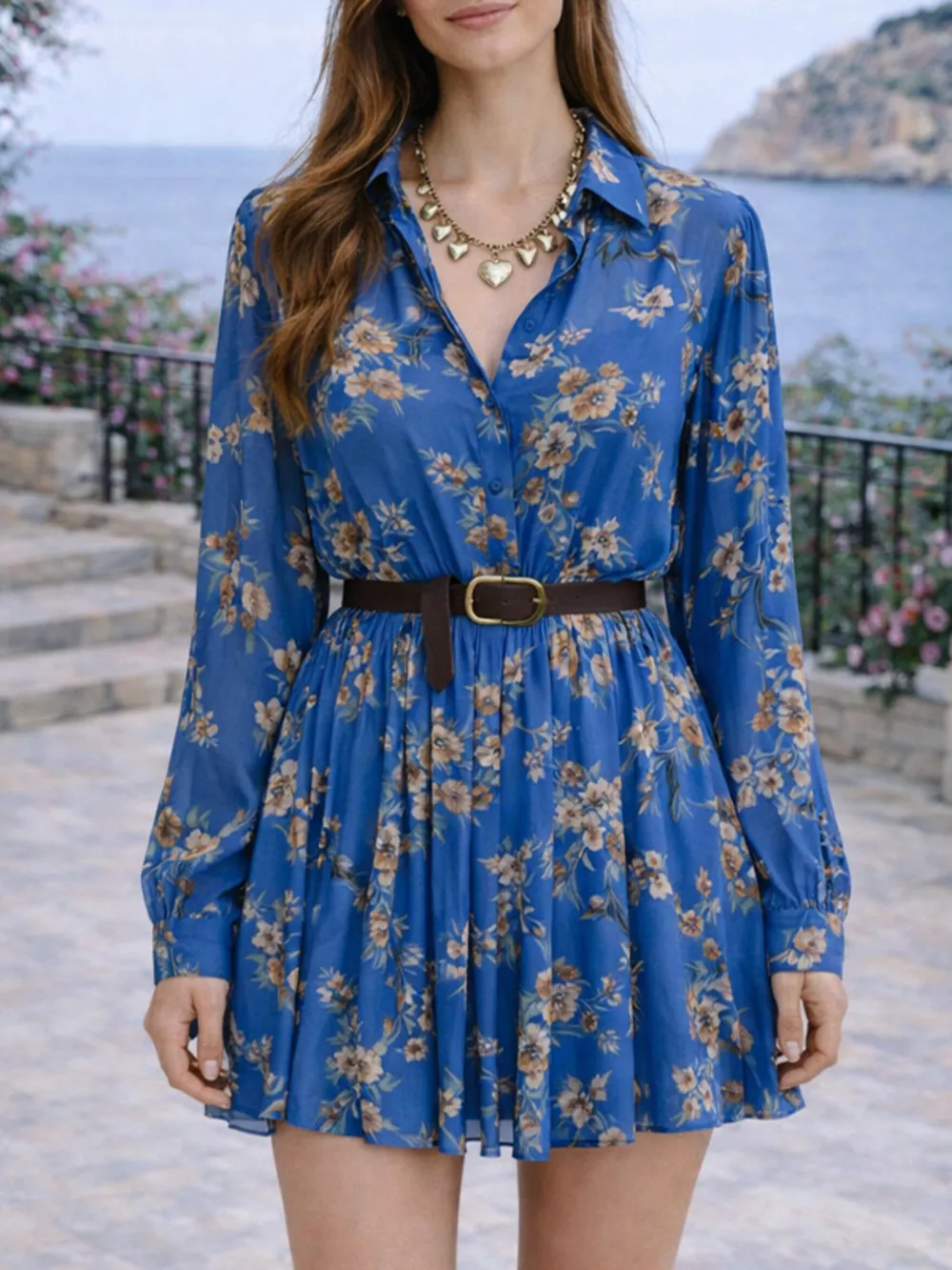 Full Size Floral Print Long Sleeve Shirt Dress Plus Size, image 6