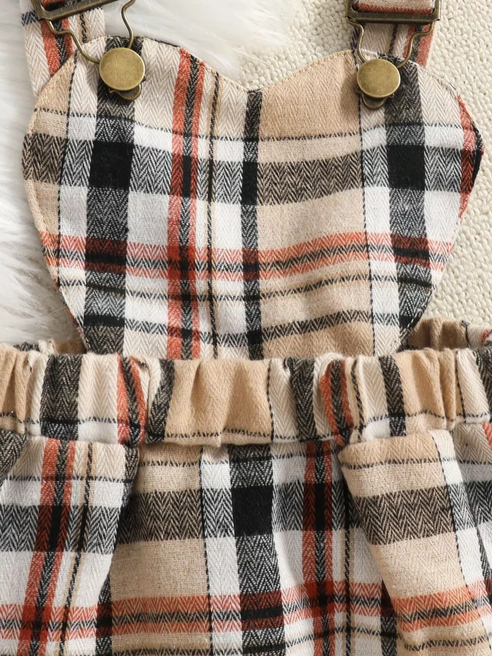 Children's Plaid Suspender Skirt Set with Ribbed Long Sleeve Top, image 4