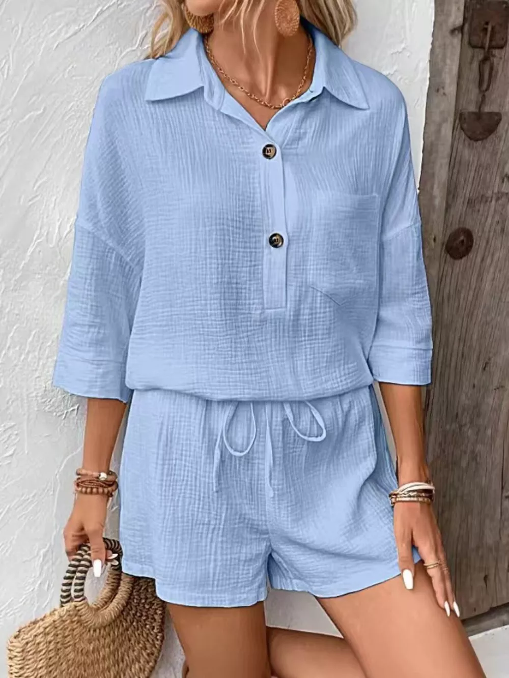 Button Detail Top and Shorts Set, image 24
