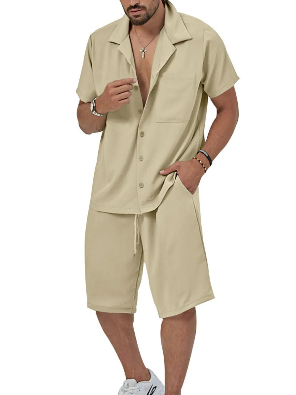 Men's Plus Size Button Up Short Sleeve Shirt and Shorts Set, image 7