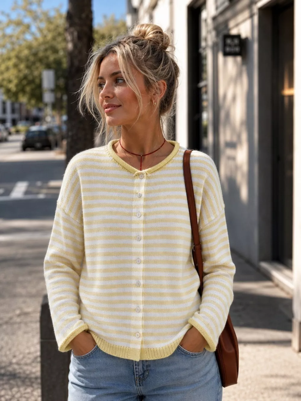 Striped Button-Down Knit Cardigan, image 20