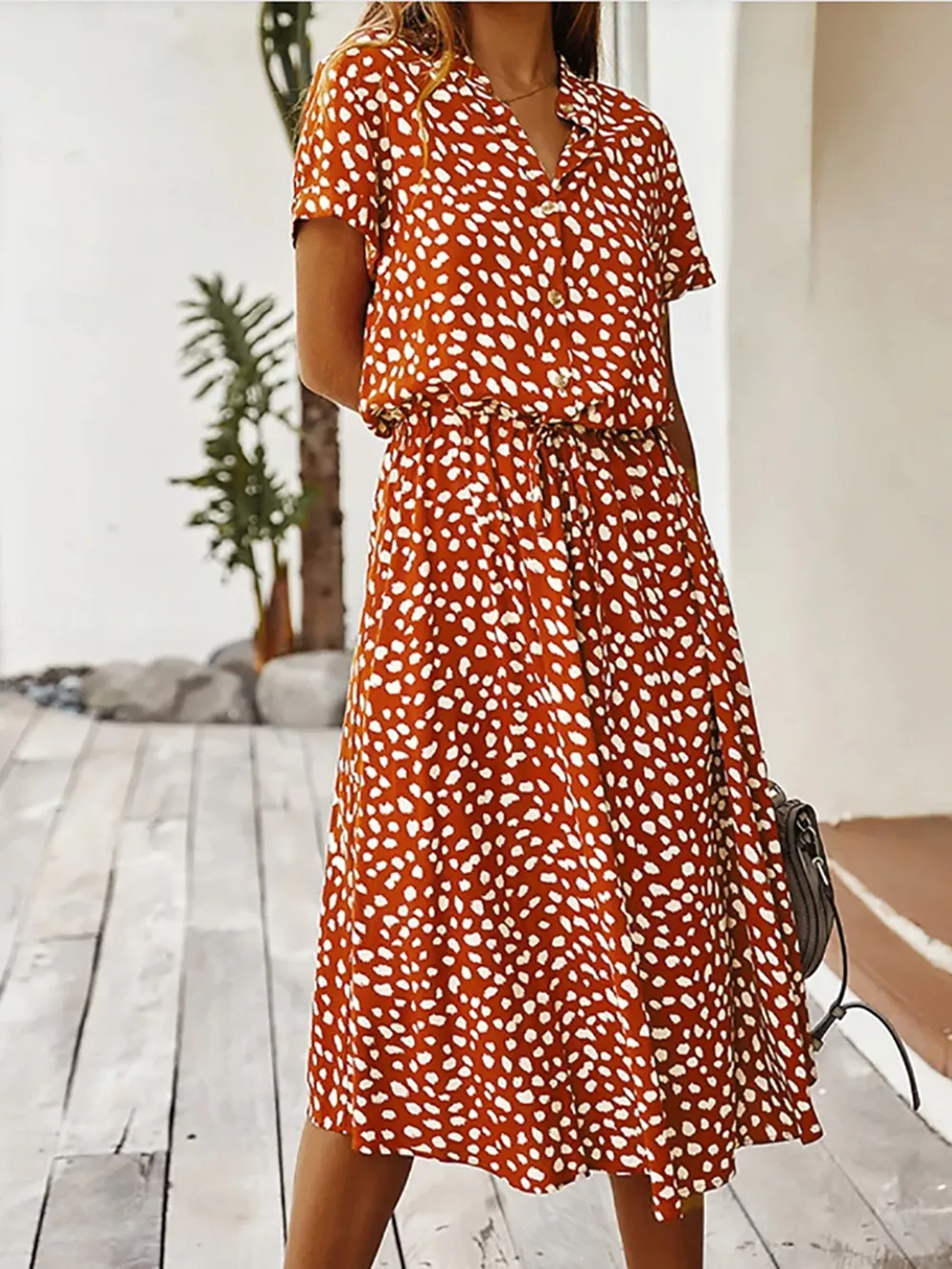 Polka Dot Button Front Midi Dress, image 10