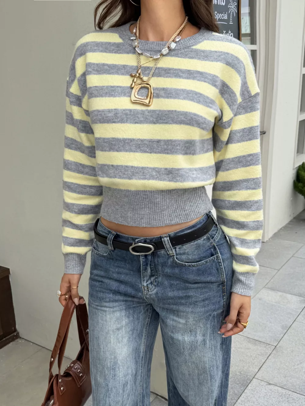 Casual Striped Cropped Sweater, image 2