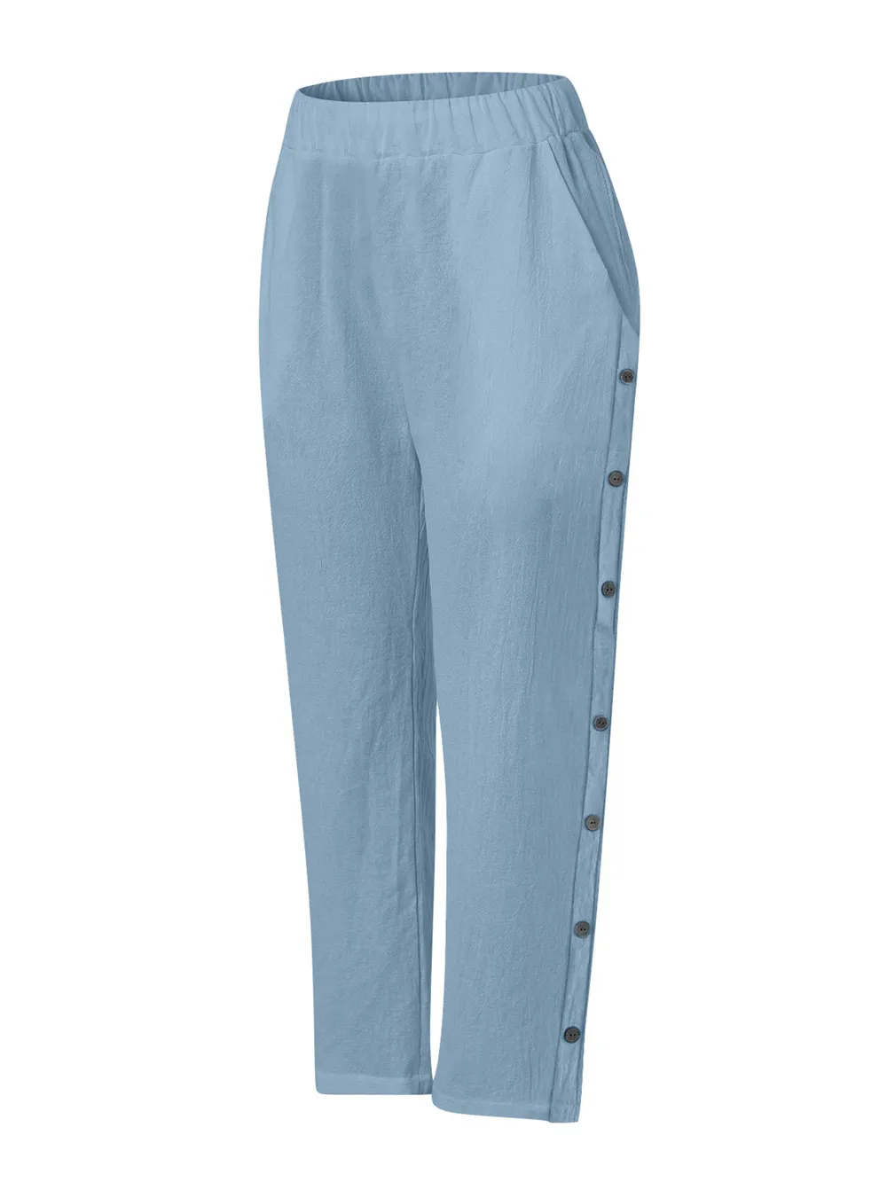 Full Size Side Decor Button Casual Wide Leg Pants Plus Size, image 24