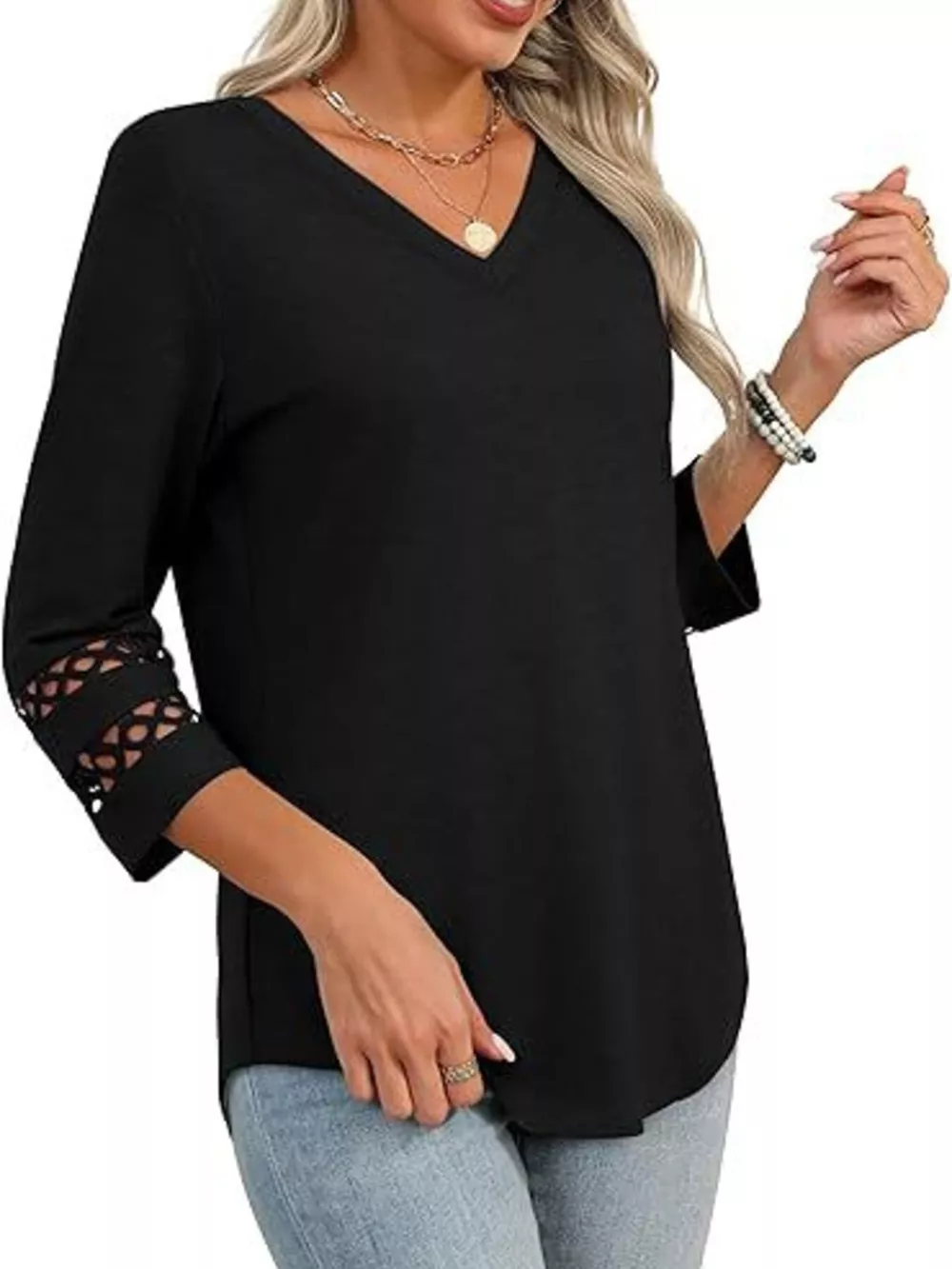 V-Neck Cutout 3/4 Sleeve T-Shirt, image 36
