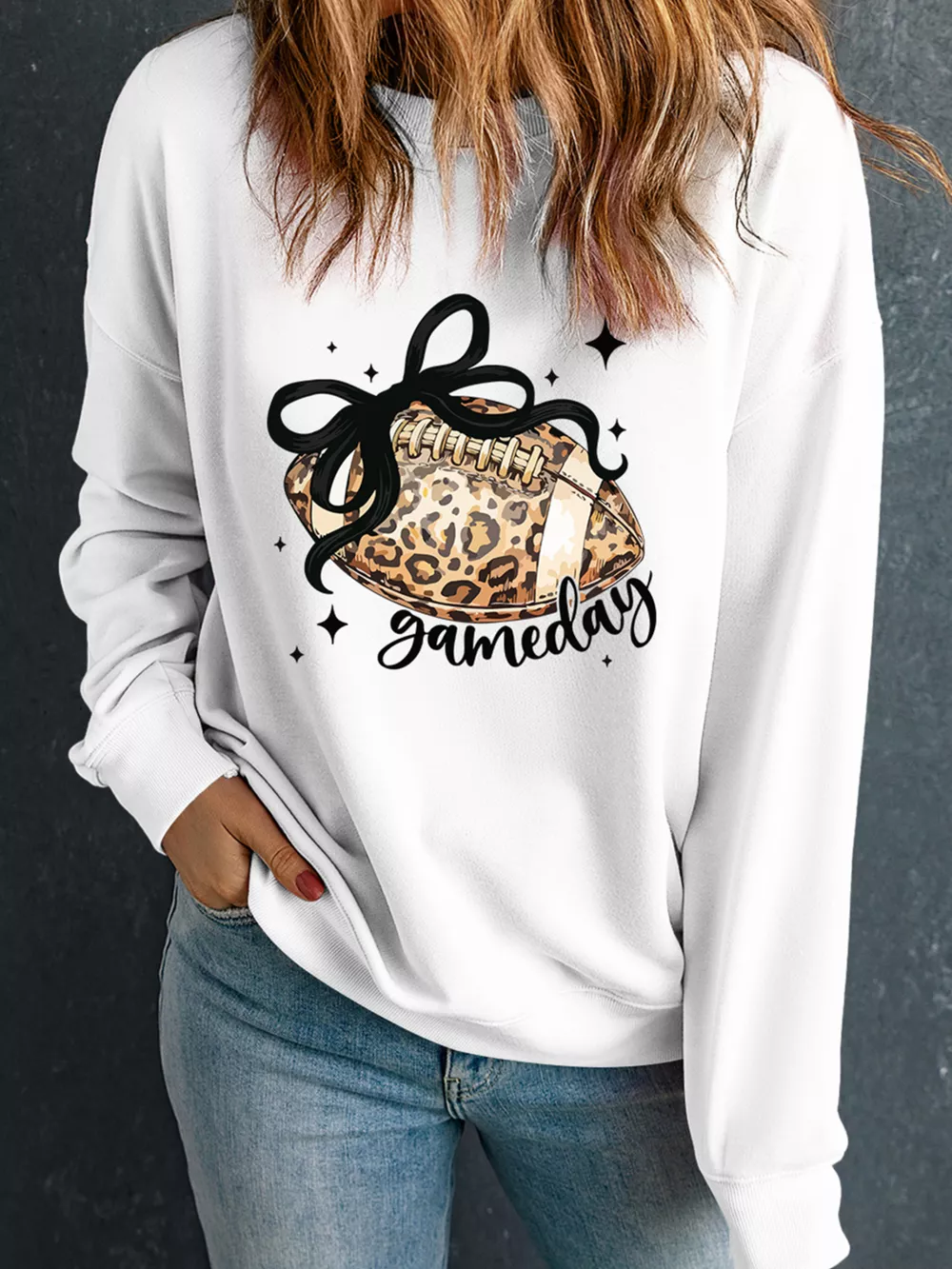 Game Day Leopard Rugby Graphic Customized Crew Neck Sweatshirt, image 4