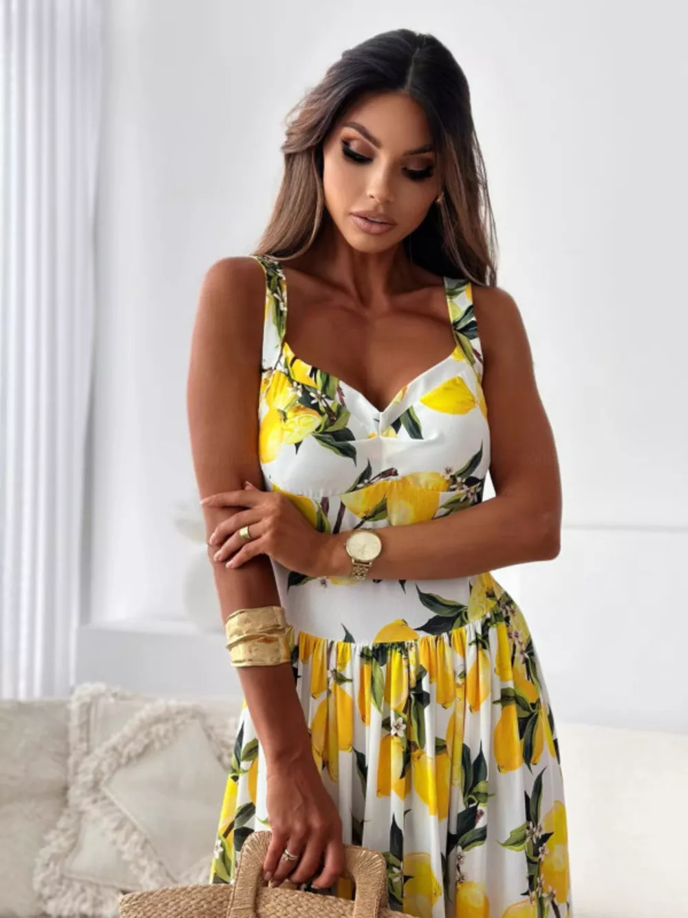 Lemon Print Spaghetti Straps Maxi Dress, image 5