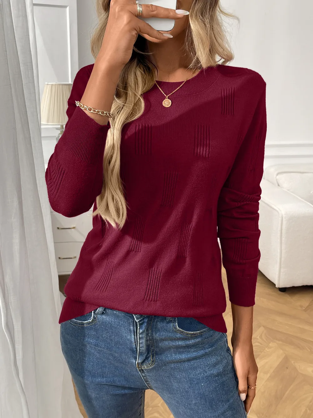 Round Neck Long Sleeve Knit Top, image 14