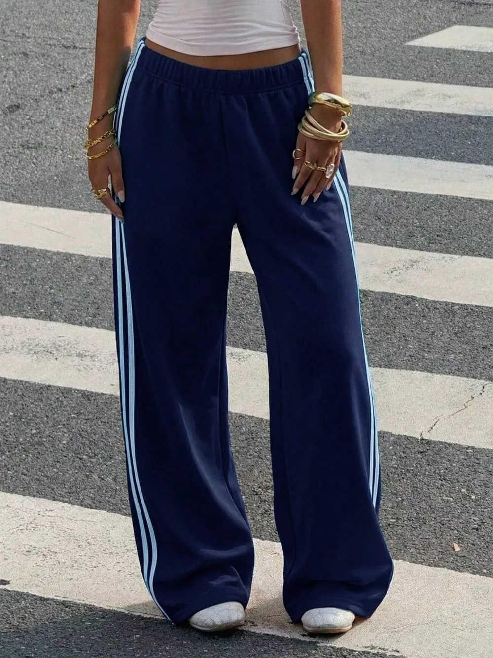 High-Waisted Wide-Leg Track Pants with Side Stripes, image 24