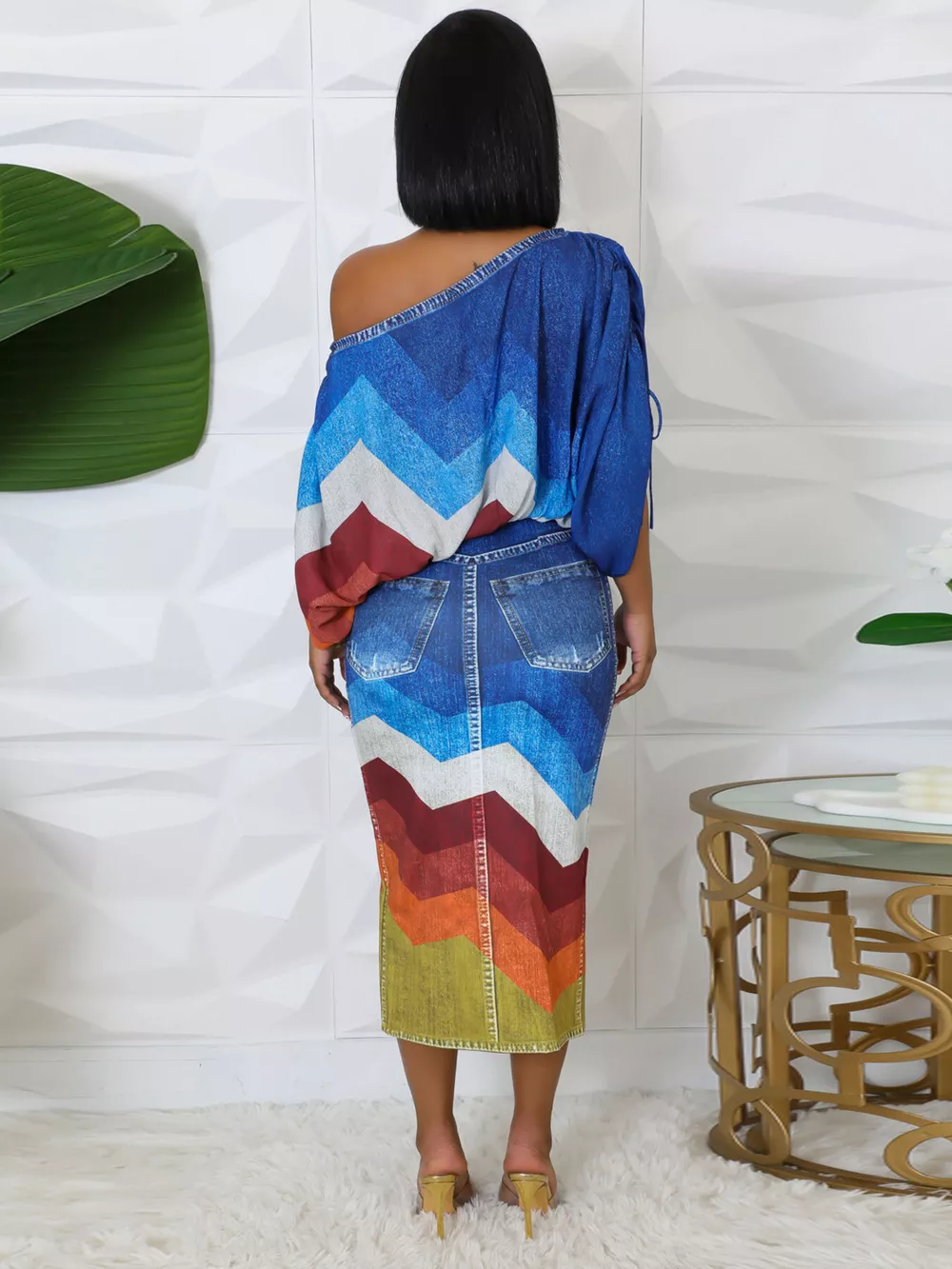 One Shoulder Top and Slit Skirt Set, image 3